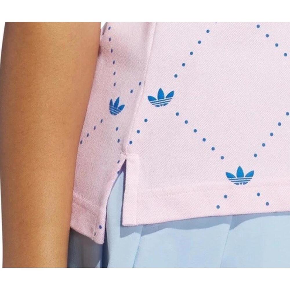 $90 NWT Women's Medium adidas Originals Printed Trefoil Golf Polo Pink Blue - Picture 4 of 8
